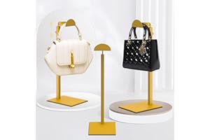 fruui 3 Pack Purse Display Stand, Handbag Rack Stainless Steel, Adjustable Height, Stable Non-Slip Base, Purse Stand for Displaying Bags and Jewelry for Desktop, Wardrobe & Retail Displays (Gold)
