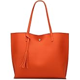Dreubea Women's Soft Faux Leather Tote Shoulder Bag from, Big Capacity Tassel Handbag