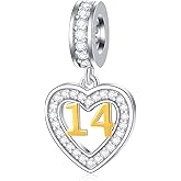EMOSTAR 10 to 20 21 22 23 24 25 28 30 33 35 40 45 50 55 60 65 70 75 80 Birthday Charms fit European Anniversary Bracelet Necklace, Dangle 18K Golden Number Heart Pendant with CZ, for Women/Men