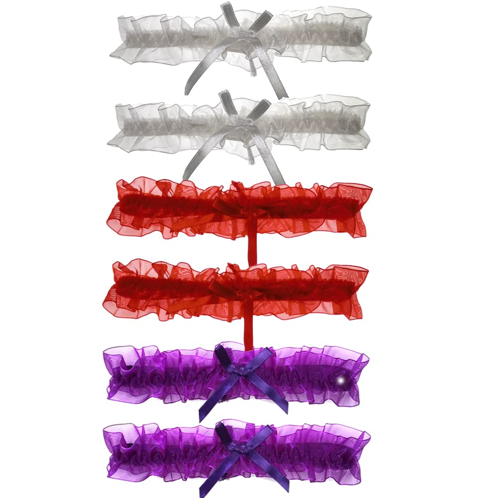 Photo 1 of 3 Pairs Lace Wedding Garter Bridal Ribbon Bowknot Garter Smooth Lace Belt Leg Neck Ring Set for Women Girls Favor with 3 Colors