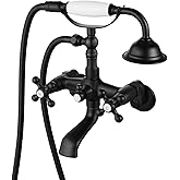 gotonovo Clawfoot Bathtub Faucet Tub Filler with Hand Held Shower Faucet Set Victorian Double Cross Handle 6 Inch Center Adjustable Swing Arms Tub Mount Short Adapter Matte Black