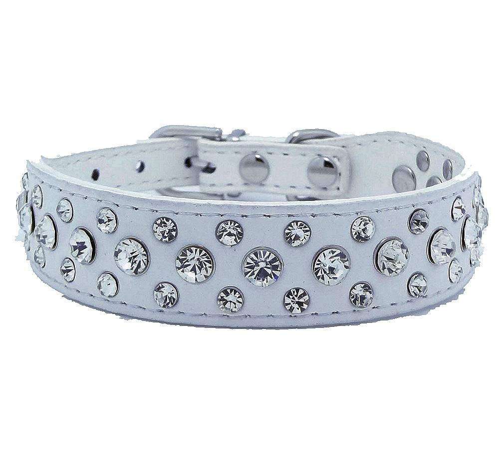 haoyueer Bling Rhinestone PU Leather Crystal Diamond Pet Dog Cat Puppy Collar S M L XL … (L, White)