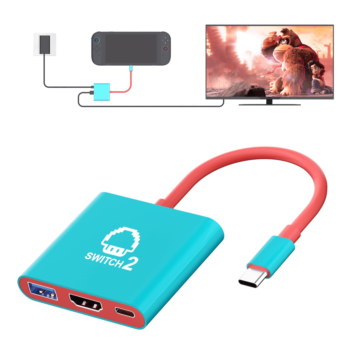 TNATRA Switch 2 Dock, Portable TV Dock Station for Switch/Switch 2/Steam Deck/ROG Ally/Legion GO, 3-in-1 Switch 2 Travel Dock with HDMI 8K@60Hz or 4K@60Hz, USB 3.0 and 100W Charge PD Port
