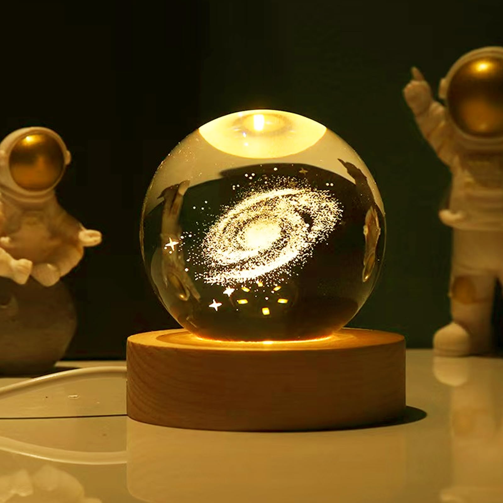 6CM 3D Galaxy Crystal Ball-3 Color Dimmable Crystal Ball Night Light with Control LED Base,2.36 inch 3D Engraved Planet Model Nightlight for Home Decor for Kids,Family,Astronomy Enthusiast