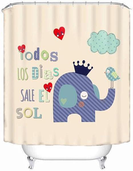 Amazon シャワーカーテン シャワーカーテン漫画エレファントパターン環境にやさしい材料速乾性防水金属製フック 吊り下げ式穴 サイズ さいず 180 0cm シャワーカーテン ホーム キッチン オンライン通販