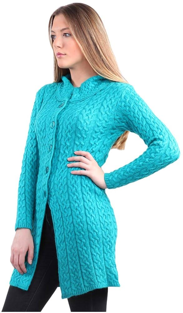 montrex acro wool winter long coat for women, girls (turquoise)