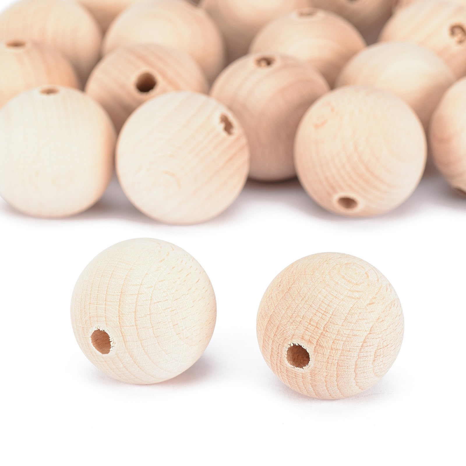 Vaessen Creative Wooden Beads, 35 mm, Pack of 20, Untreated Round Beads for Crafts, DIY Handmade Decorations, Jewellery Crafts, Wood — image 1