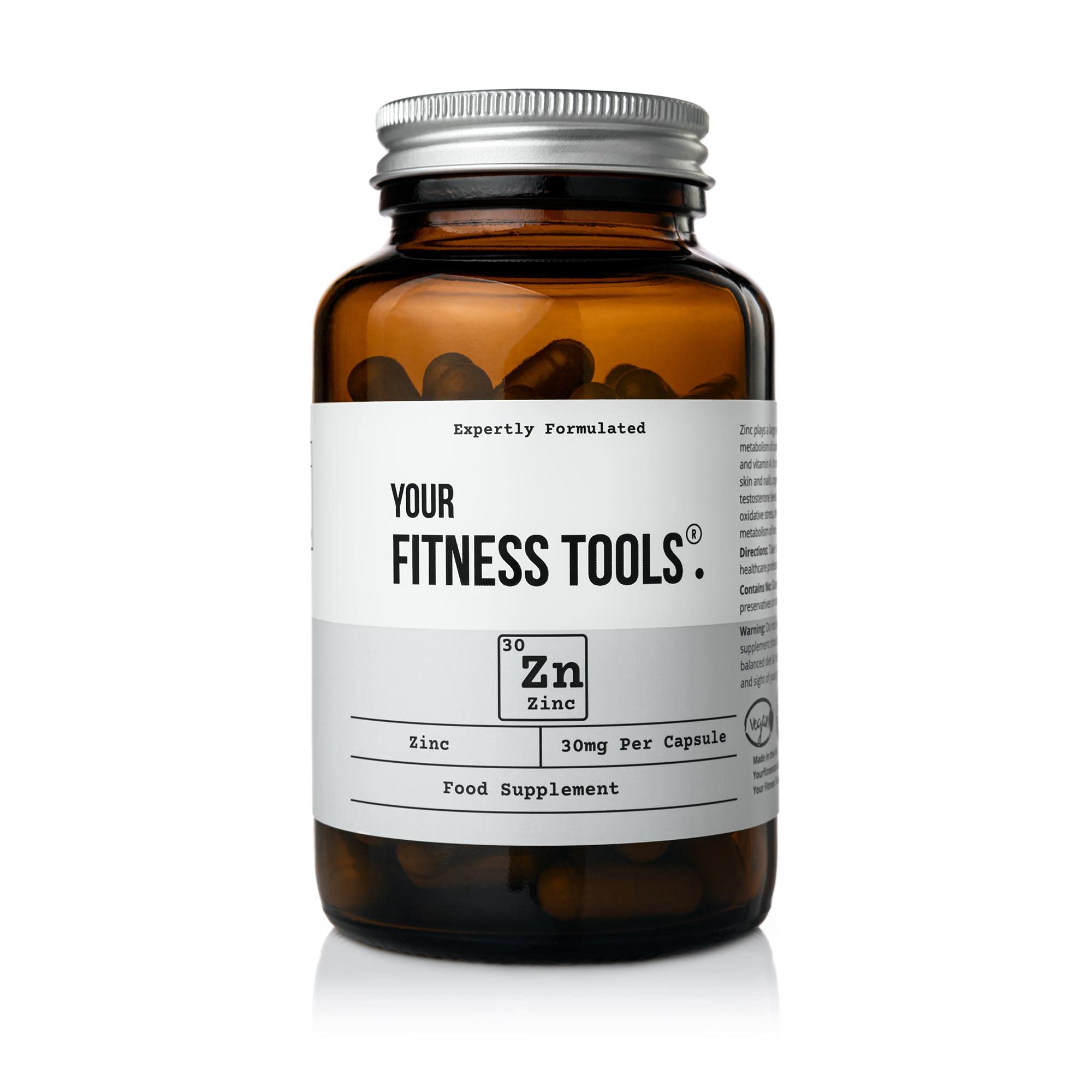 Your Fitness Tools Vegan Zinc Supplements | 120 x Zinc Citrate 30mg Capsules | Support Immune System, Hair Growth, Skin, Bones, Nails & Fertility | Supplements for Men & Women | Made in The UK