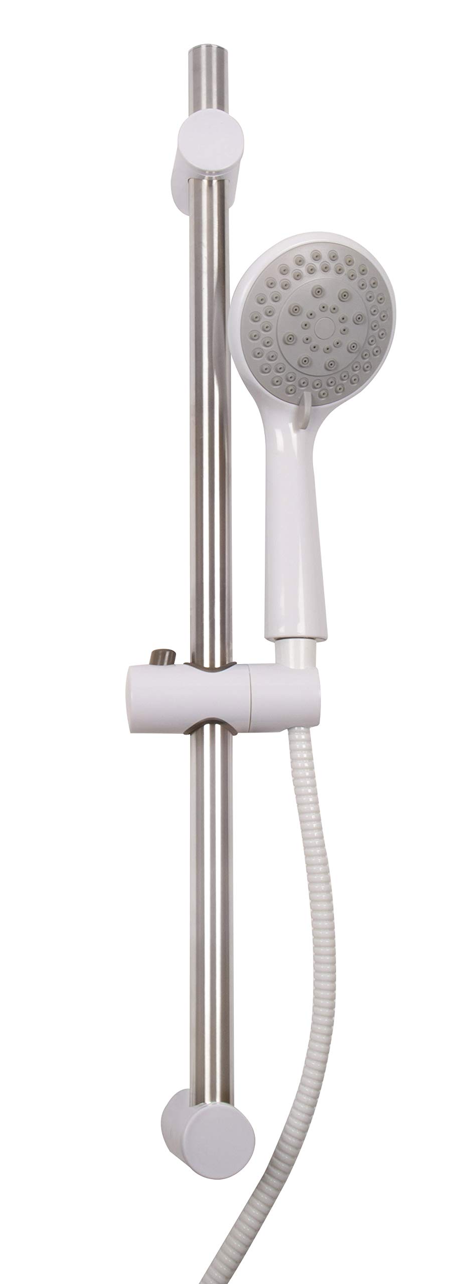 Croydex Amalfi Shower Head Set Riser Rail and Hose - Handset with 5 Spray Patterns, Rub Clean Nozzles, 1.5m Shower Hose & Adjustable Shower Head Holder, 665mm Riser Rail, White