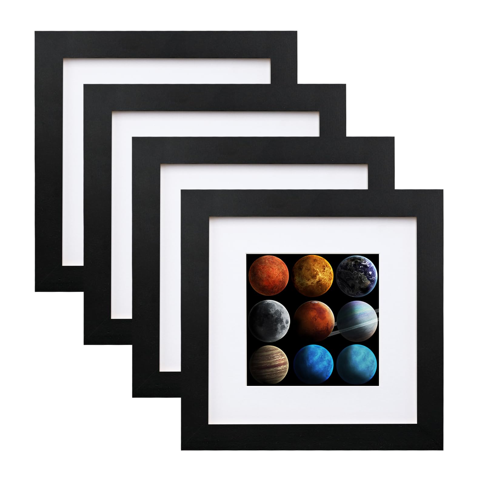 EGOFINE 6x6 Black Photo Frames Set of 4 - Made of Solid Wood for Table Top and Wall Mounting