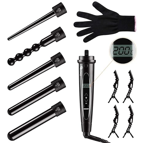 Merisny 5 in 1 Lockenstab, Lockenwickler Set Multifunktions digitaler LCD Anzeige Mit 5 austauschbaren Stäben,1 hitzebeständi