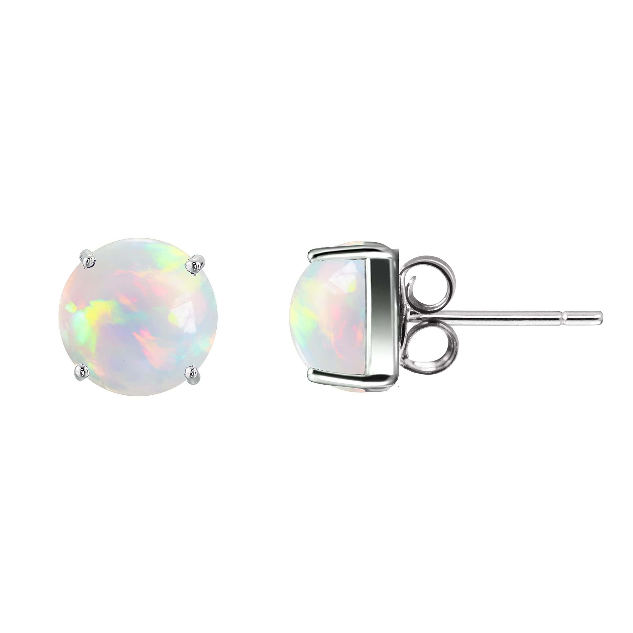 Franki Baker Natural Ethiopian Women 925 Sterling Silver Dainty Oval Fiery White Opal Stud Earrings Size 6mm