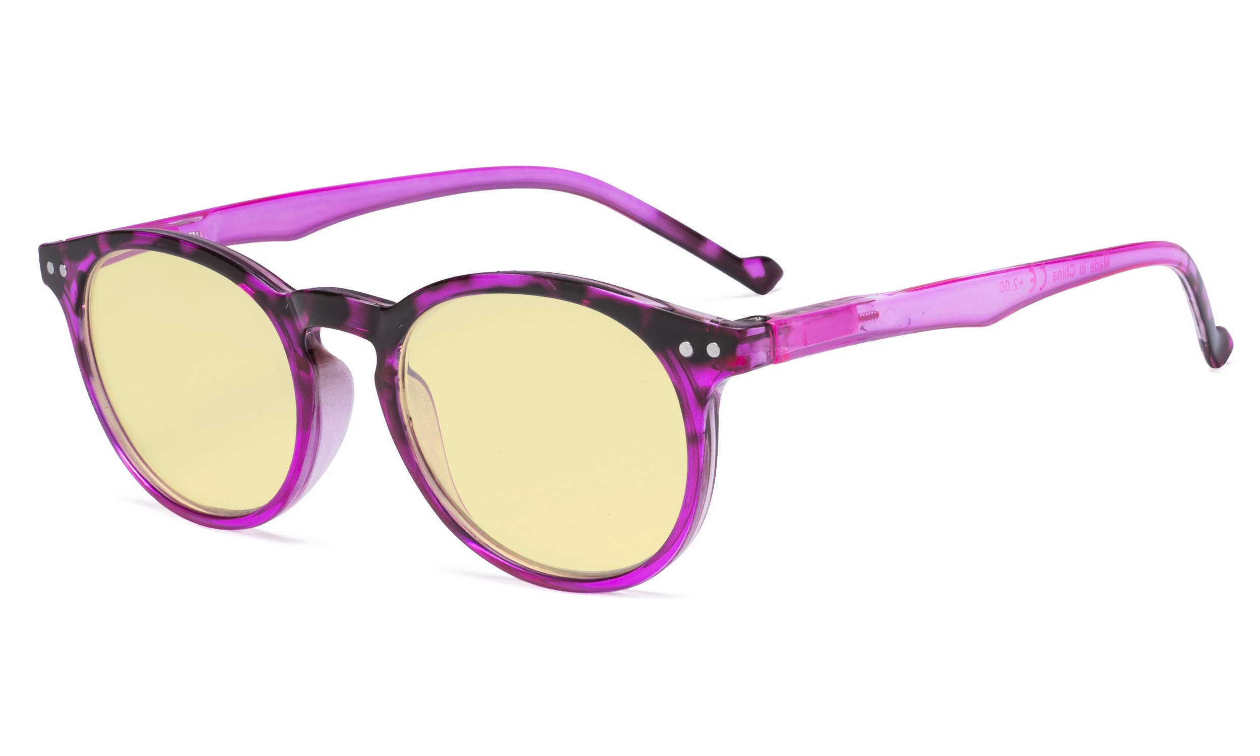 Eyekepper Stylish Blue Light Blocking Glasses Women - Anti Digital Glare UV Ray Oval Round Computer Reading Glasses with Yellow Filter Lens - Rose Red +2.50