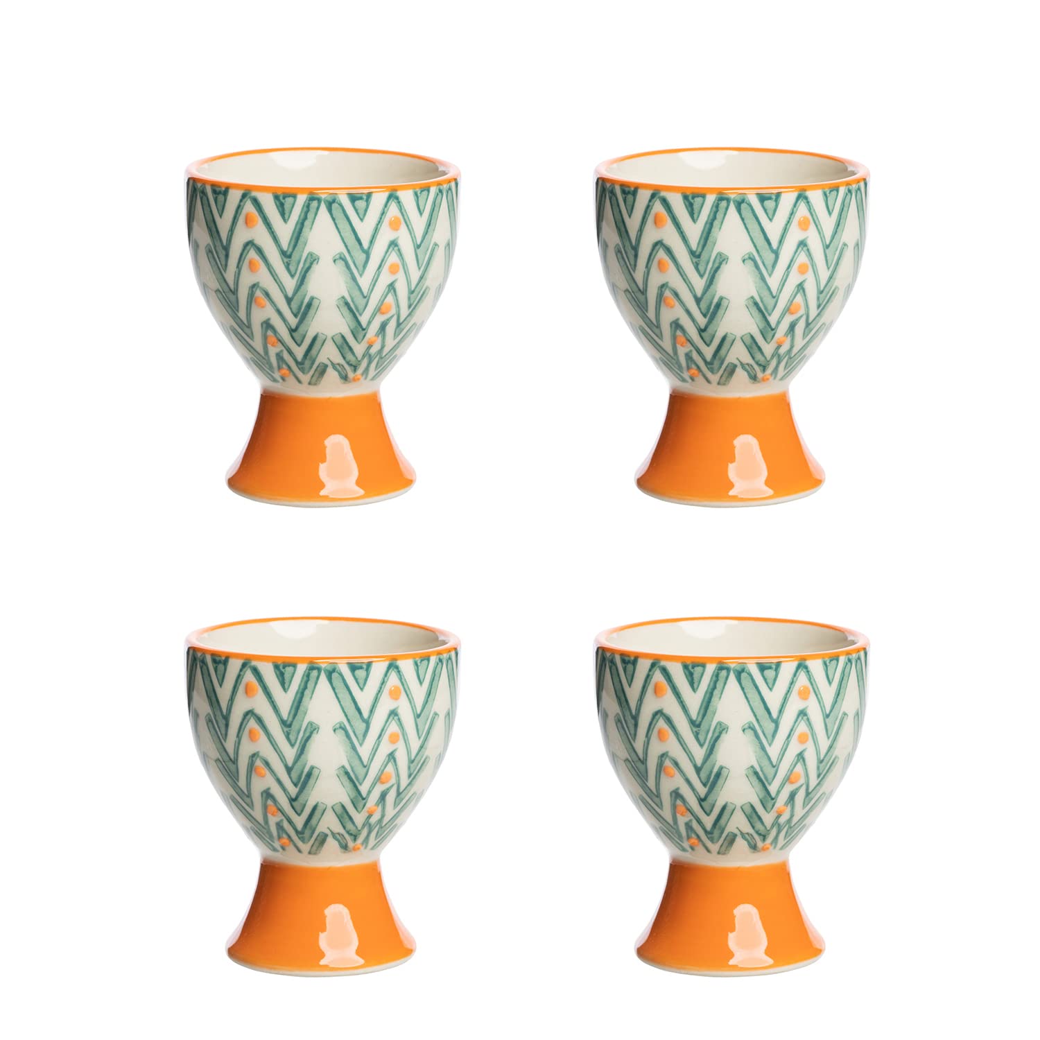 Tranquillo Set of 4 egg cups, Mix'N'Match, ceramic, hand-stamped, dishwasher-safe, orange, 6.5 x 5 cm