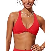 CRZ YOGA Twist Front Bikini Tops for Women - Padded V Neck Criss Cross Back Triangle Sexy Swim Bathing Suit