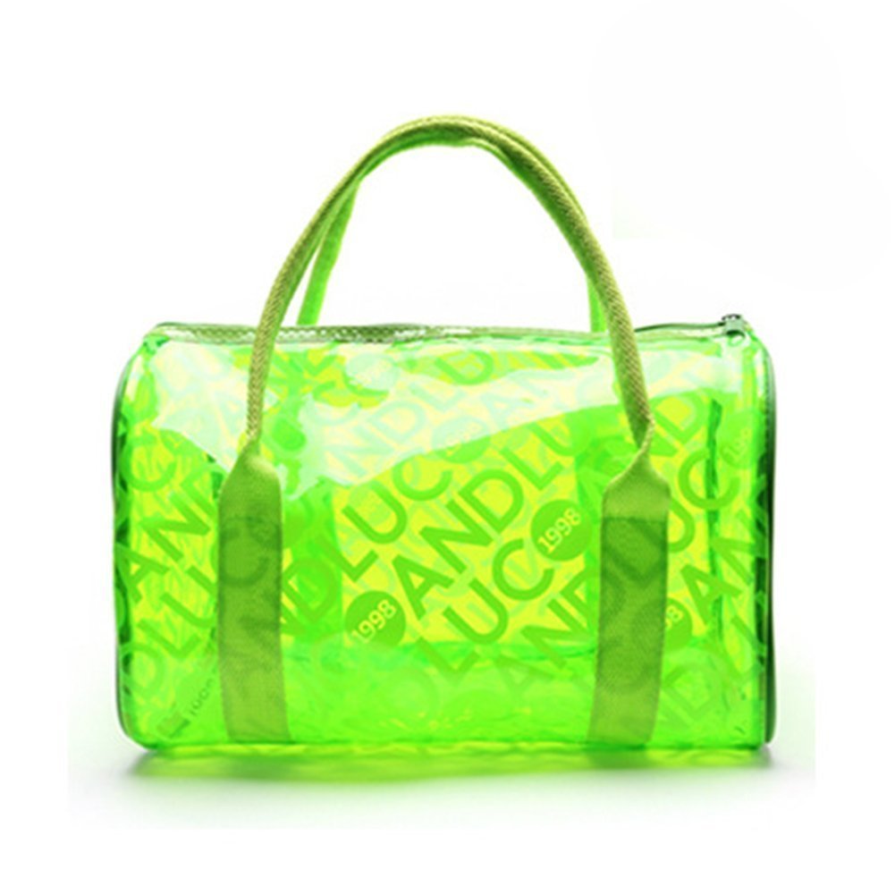 FSSTUD Summer Jelly Clear PVC Waterproof Beach Bag Swimming Tote Bag for Women Girls Green