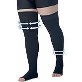Plus Size 4XL Thigh High Compression Stockings Open Toe, Compression Socks for Women Men, 15-20 mmHg Graduated Compression Support Hose, Best for Varicose Veins, Edema, Flight, DVT, Swelling, Black