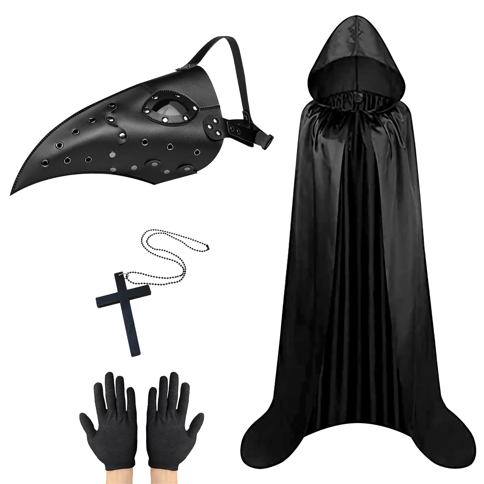Lifreer Long Nose Beak Mask, Halloween Plague Doctor Mask, Plague Doctor Costume, Halloween Beak Mask with Cloak, Steampunk Halloween Mask Costume Props for Halloween Cosplay Party, Black G