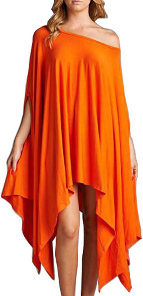 JOXJOZ Women's Off Shoulder Irregular Hem Loose Cloak Tops Tunics
