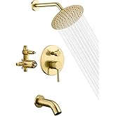 sumerain Pressure Balance Shower and Tub Faucet Set Brushed Gold with Tub Spout, 8" Shower Head, High Flow