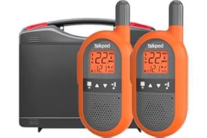 Talkpod Rechargeable Walkie Talkies 2 Pack, 3km Range Walky Talky with Backlit Display, 22 Channels VOX Hands Free FRS Radio 