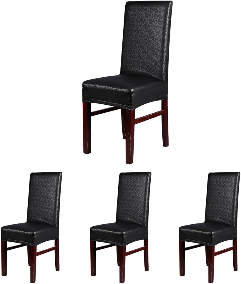 CosyVie 100% Leather Chair Seat Covers Splipcovers Waterproof and Oilproof for Dining Room Chairs Decorate (4, Black)