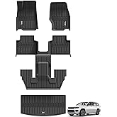 3W Floor Mats & Cargo Liner Fit for Jeep Grand Cherokee L 2021-2025 2026 All Weather TPE Custom Fit Floor Liner for 1-3 Rows&Trunk (ONLY for 6-Passenger Without Center Console) Full Set Car Mats Black