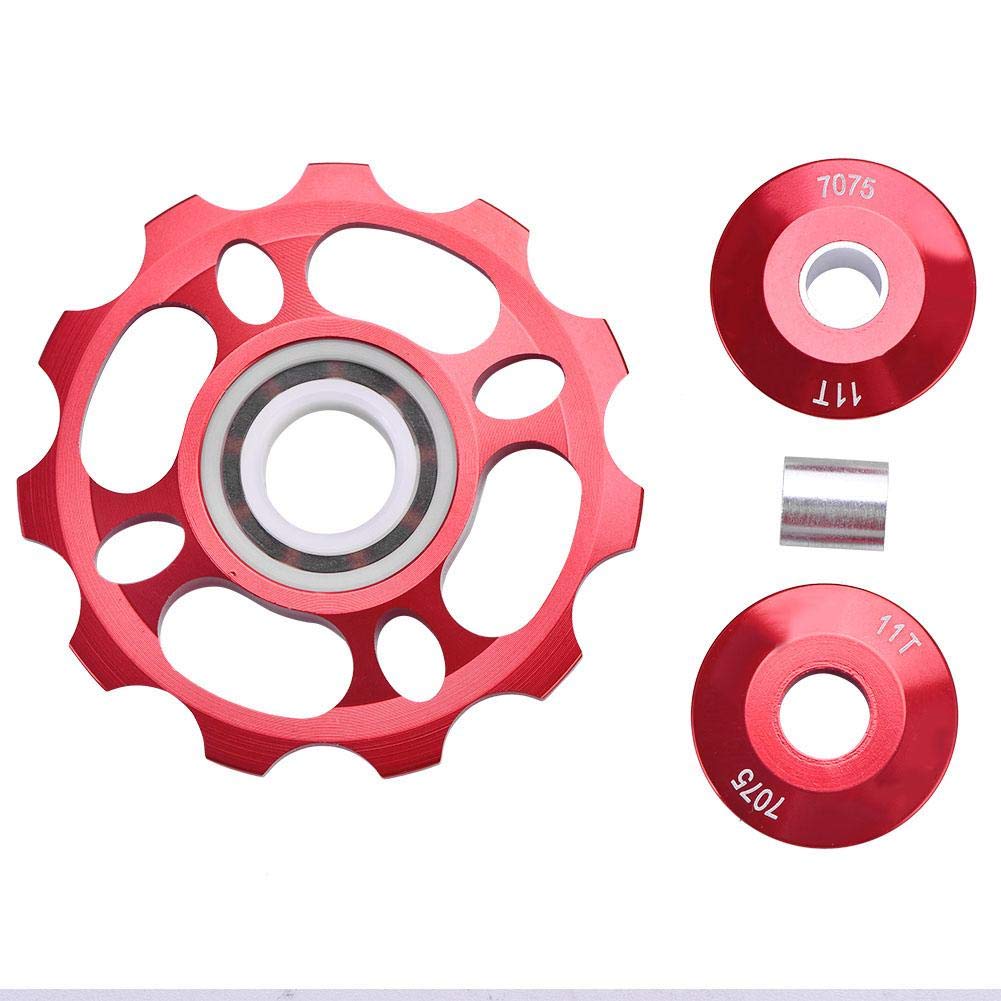 Keenso Bike Rear Derailleur Pulley, 11T Ceramic Bearing Aluminum Alloy Wheel Rear Derailleur Pulley Mountain Bike Bicycle Replacement Parts For 8/9/10/11 Speed Rear Derailleur(Red)
