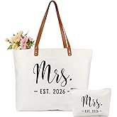 Lamyba Bride Tote Bag – Mrs EST 2026 White Tote with Zipper, Bridal Shower Gift for Bride, Wedding Day & Honeymoon Bag, Bride to Be Gift