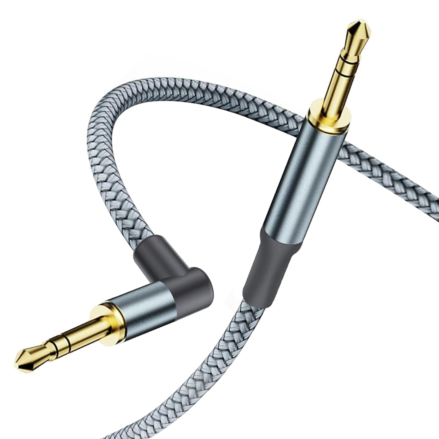 3.5mm Aux Cable,Audio Jack Adapter 90 Degree Nylon Braided Male to Male Auxiliary Cord Hi-Fi Lead Stereo Headphone Mini TRS Compatible with Car,Home Stereos,Speaker,iPod iPad,Sony,Echo Dot,Beats 3m