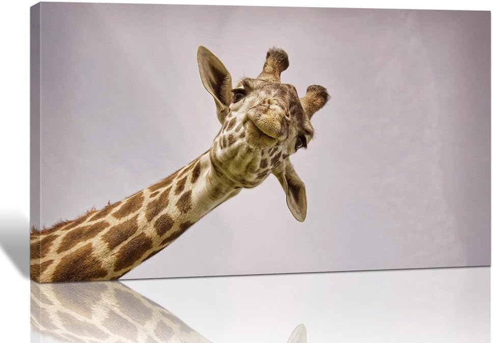 Lemon Tree Art One Panel Giraffe Watching Picture Prints on Canvas Wall Artwork Painting, 12x16 Inch Giclee Contemporary Framed Animal Painting for the Walls of the Room Office