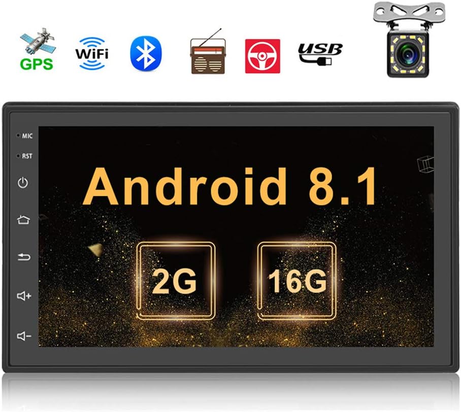 Podofo Double Din Car Radio GPS Navigation Android 2G+16G Headunit 7" HD Touch Screen Car Stereo Support Dual USB AUX in Bluetooth WiFi FM Radio Android/iOS Mirror Link with Rear Camera