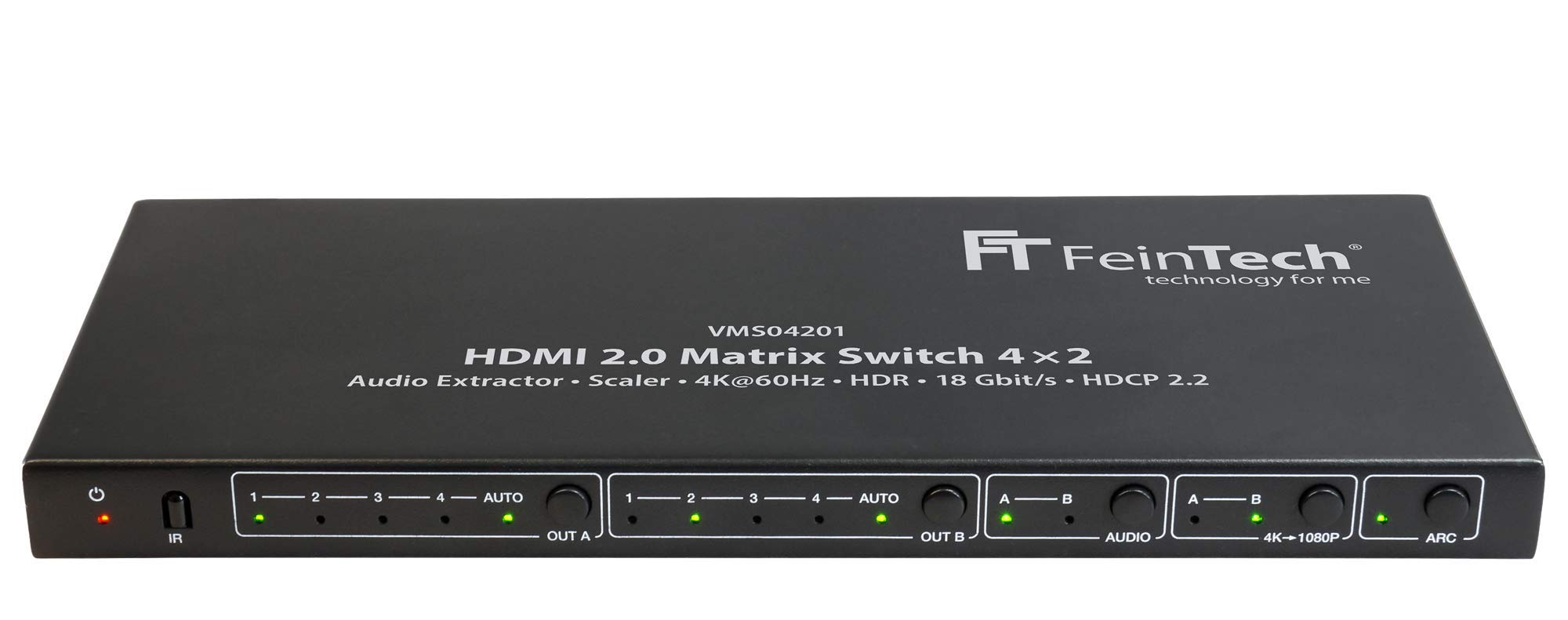 FeinTech VMS04201 HDMI Matrix Switch 4x2 with Audio Extractor Scaler Ultra HD 4K 60Hz HDR