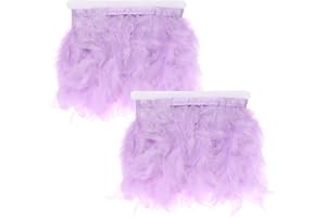 M METERXITY 2-Pack Turkey Feather Trim Fringe, 2 Yards 4-6" Natural Fluffy Feather Trim for Crafting/DIY Sewing/Party Clothin
