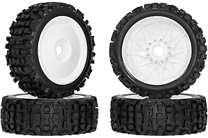 RCMOXETO 1/8 Scale Tires 4PCS 17MM Buggy Wheels and Tires Preglued RC Tires and Rims with Foam Inserts, 17mm hex Belted Wheels and Tires for Arrma Typhon 3S, Senton 3S, Redcat, Traxxas, HPI, HPS,White