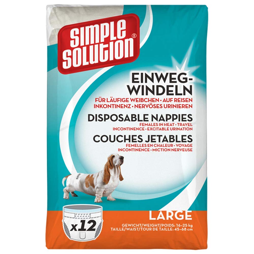 Simple Solution Disposable Dog Diapers for Female Dogs, Super Absorbent Leak-Proof Fit with Wetness Indicator for Excitable Urination, Incontinence or females in heat - 12 pack