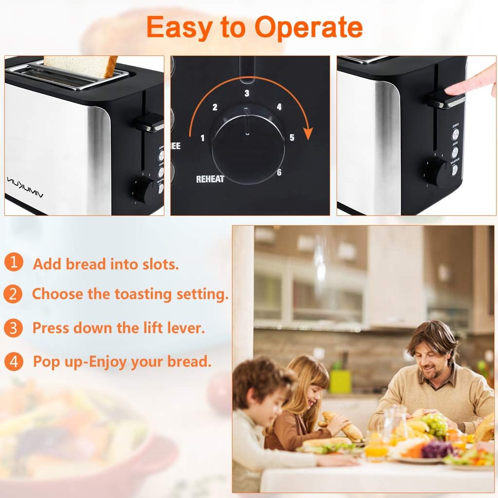2 Slice Toaster Stainless Steel Bread Toasters 7 Toasting Browning Shade Settings with Extra Wide Slot and Removable Crumb Tray, Bagel/Cancel/Gluten Free/Reheat Function, 900 Watt, Sliver&Black: Kitchen & Dining