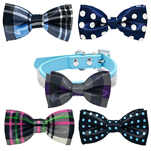 PET SHOW Pet Small Dogs Collar Attachment Bow Ties Puppies Cats Collar Charms Accessories Slides Bowties for Birthday Wedding Parties Assorted A Style Assorted Plaid Dot Styles Pack of 10 - Thumbnail 6