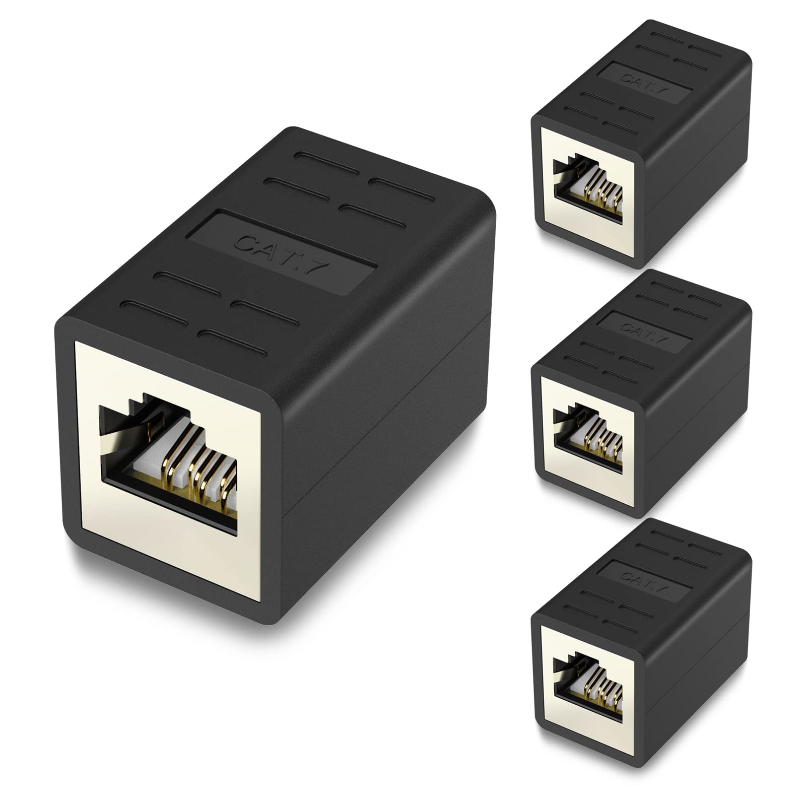 VCELINK RJ45 Coupler Cat7 Shielded, Ethernet Connector Female to Female 4 Pack for Cat7/Cat6a/Cat6/Cat5e, Network Extender Joiner in Black
