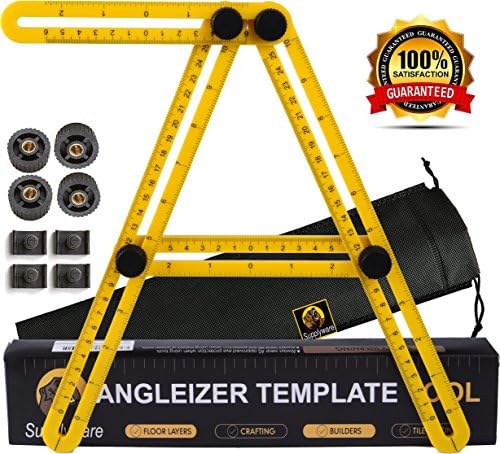 Angleizer Template Tool UPGRADED Strong Fiberglass and Extra Metal Threads – Get Accurate Angles, Save Time, Measure, Mark, Make cuts – Includes set of (4) Replacement Screws and Carrybag