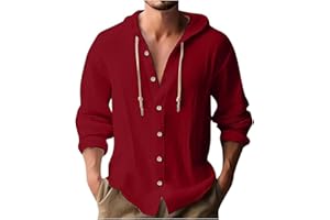 xoxingysm Mens Long Sleeve Linen Shirts Hooded V Neck Button Up Hoodies Casual Vacation Hawaiian Beach Yoga Hippie Shirts
