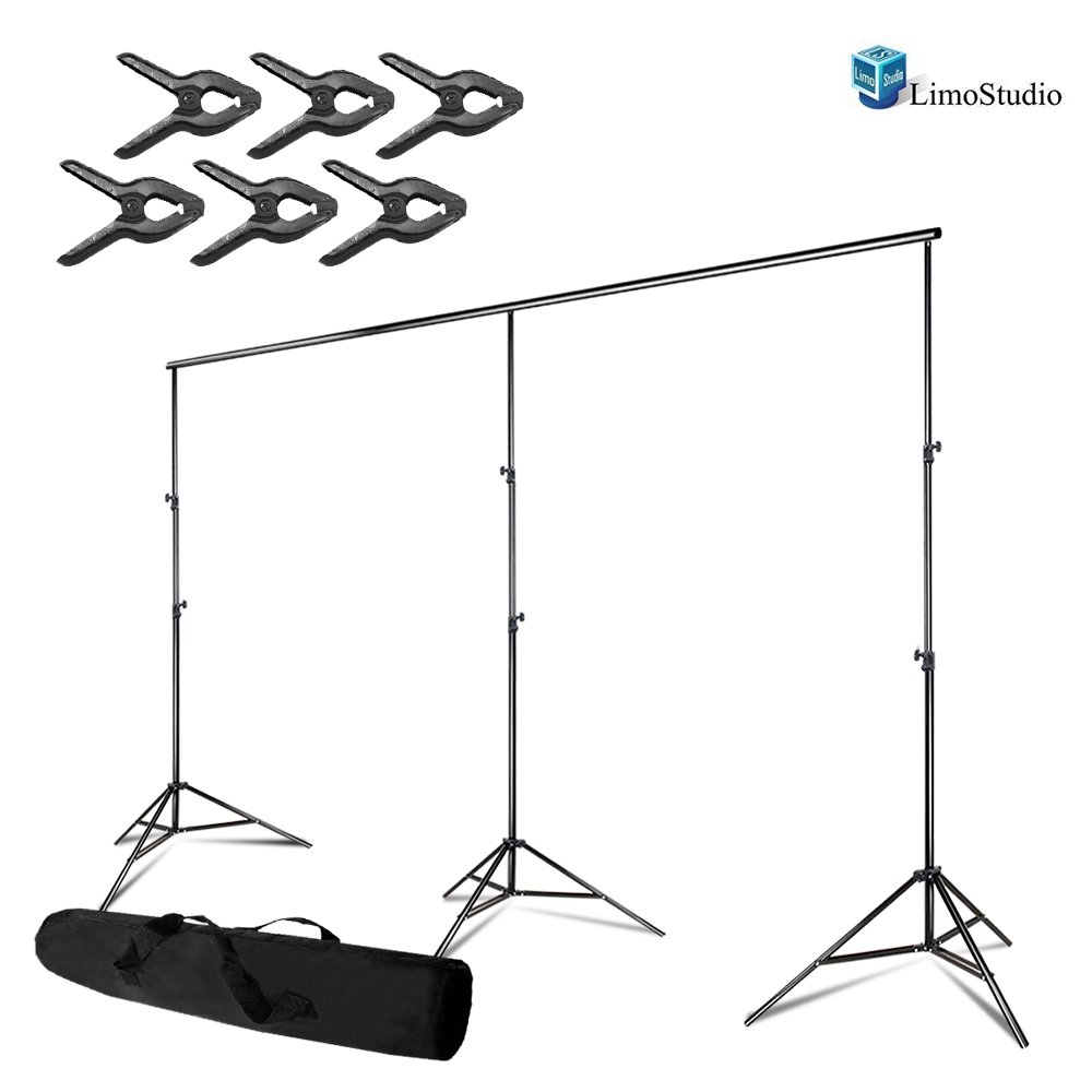LimoStudio Photo Video Studio, Max 20 ft. Wide, Length Adjustable Photo Background Muslin Backdrop Support System with 3 Stands, Spring Support Clamp Photography Studio, AGG2280