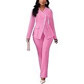 Pant Suits for Women Dressy Long Sleeve Blazer Jackets and High Waisted Wide Leg Pants Sets 2 Piece Work Outfit 2025