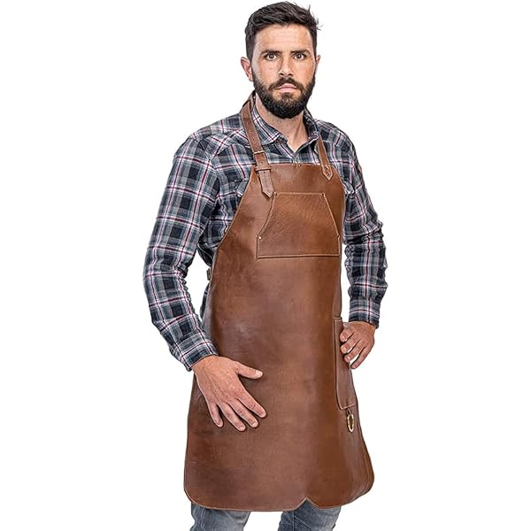 1X Premium Brown 2-Tone Leather Apron – Waterproof & Adjustable – For Grill, BBQ, Barista, Chef
