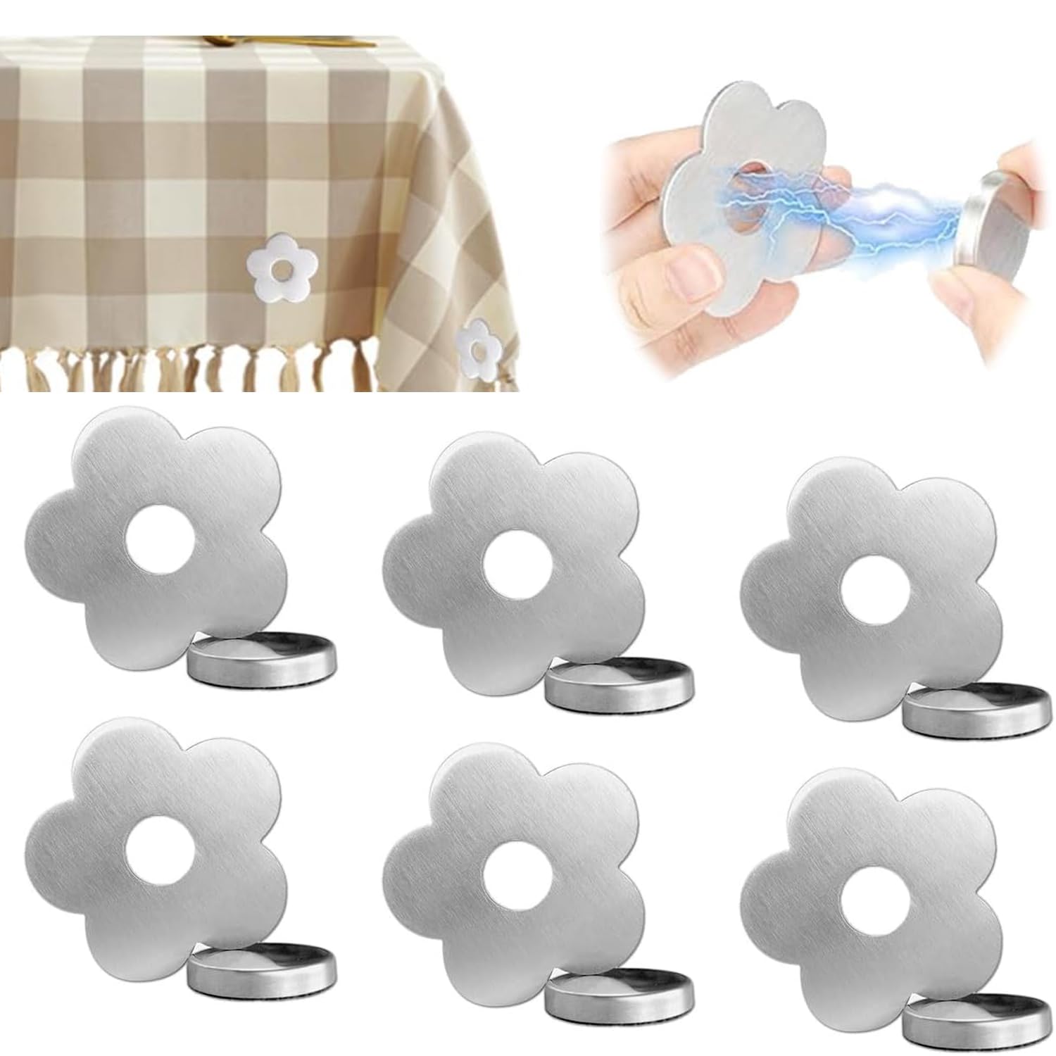 KIMHOME 6Pcs Magnetic Tablecloth Weights, Heavy Duty Stainless Steel Tablecloth Clips for Outdoor Picnic, Party, Wedding, and Indoor Table Setting Stabilisers