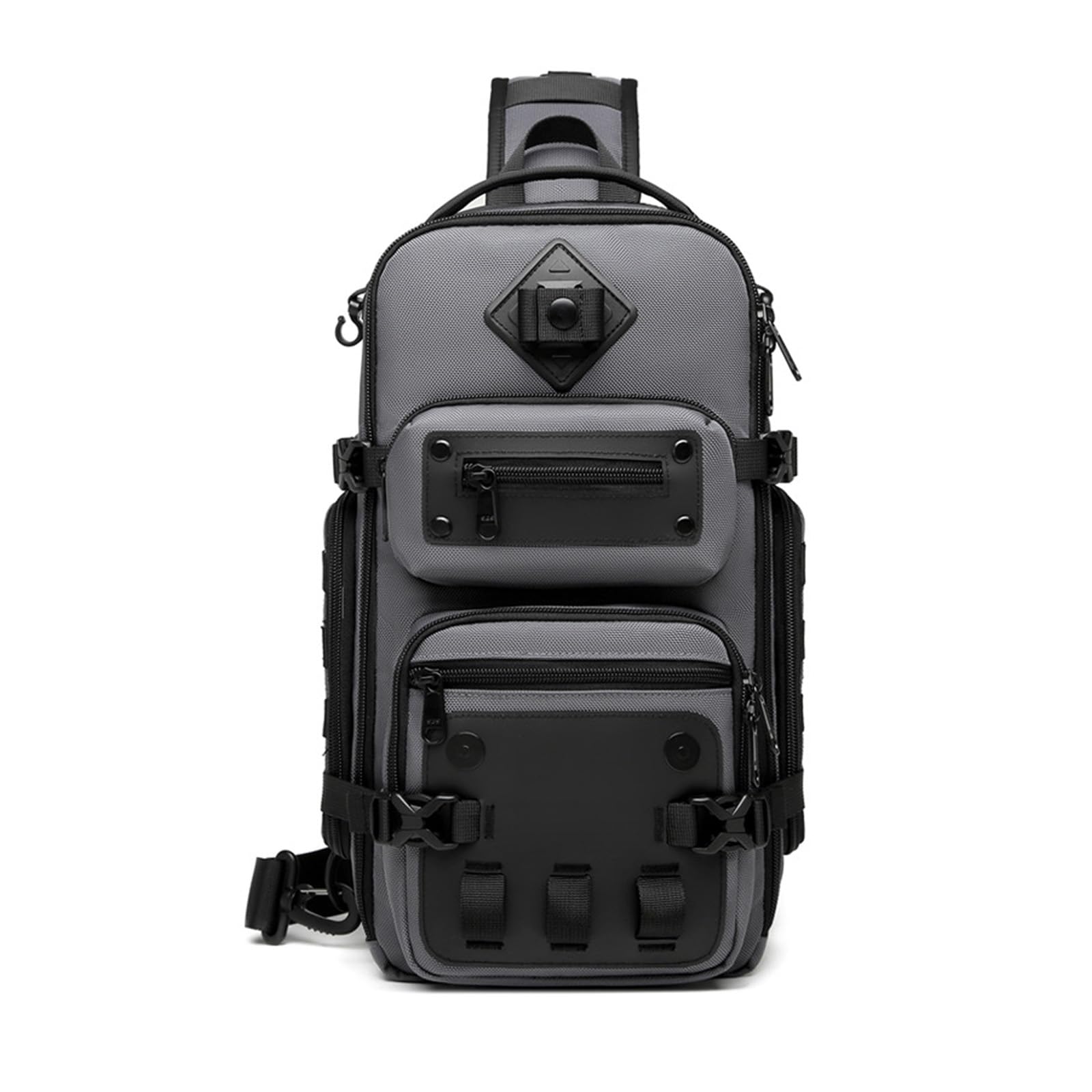 FANDARE Tactical Sling Bag Crossbody Backpack with Tripod Holder Chest Shoulder Bag for Men One Strap Motorcycle Chest Pack for Travel Hiking Waterproof Satchel Bag fit 10.5 inch Tablet Dark Grey