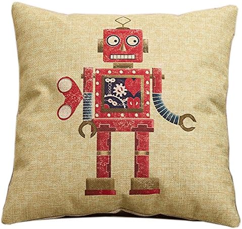 Custom Cotton Linen Leaning Cushion Covers Pillowslip 17.7" x 17.7" Square Throw Pillow Case ,Red robot