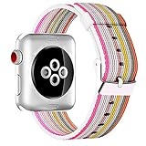 HILIMNY Hailan Newest Woven Nylon Apple Watch Band,Wrist Strap Replacement Band with Classic Buckle for Apple iwatch Series 1/2/3 38mm,Pink Stripe