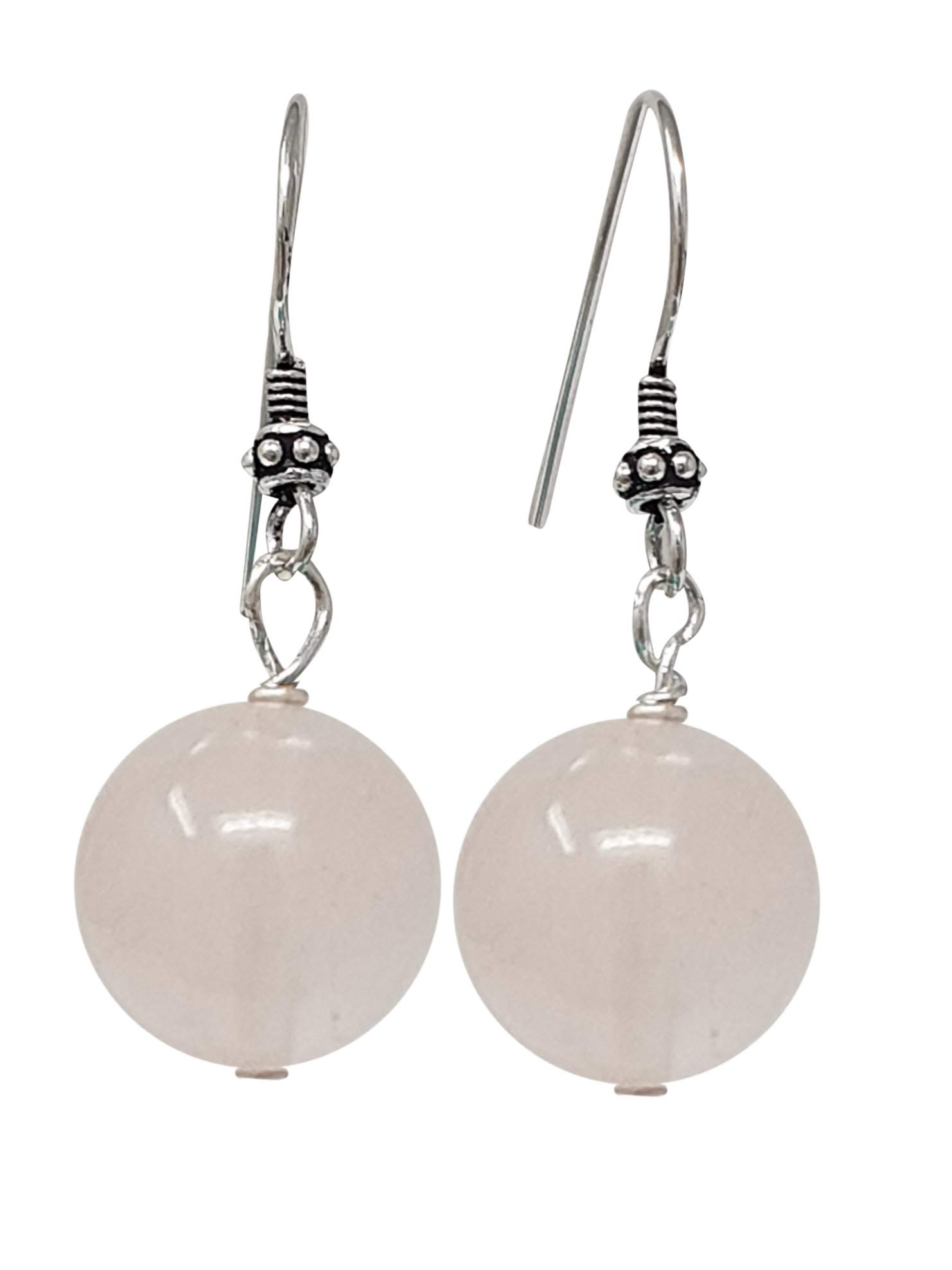 TreasureBay Stunning Handmade Natural Gemstone Earrings for Women Made with Sterling Silver (14mm Rose Quartz)