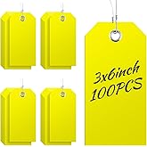 100 Large Yellow Plastic Shipping Tags - 3x6 inch, Heavy Duty, Waterproof, Writable, With String Attached